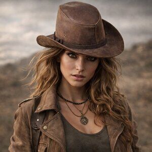 Henschel Leather Outback Hat Brown USA Made Western Cowboy Small 21” EUC